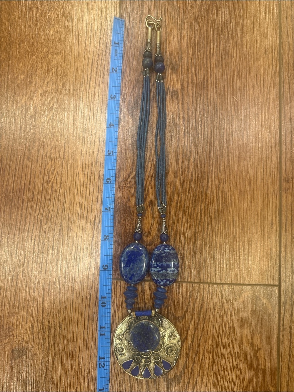 Boho Lapis and Silver Tone Statement Necklace - Blue - Picture 2 of 8